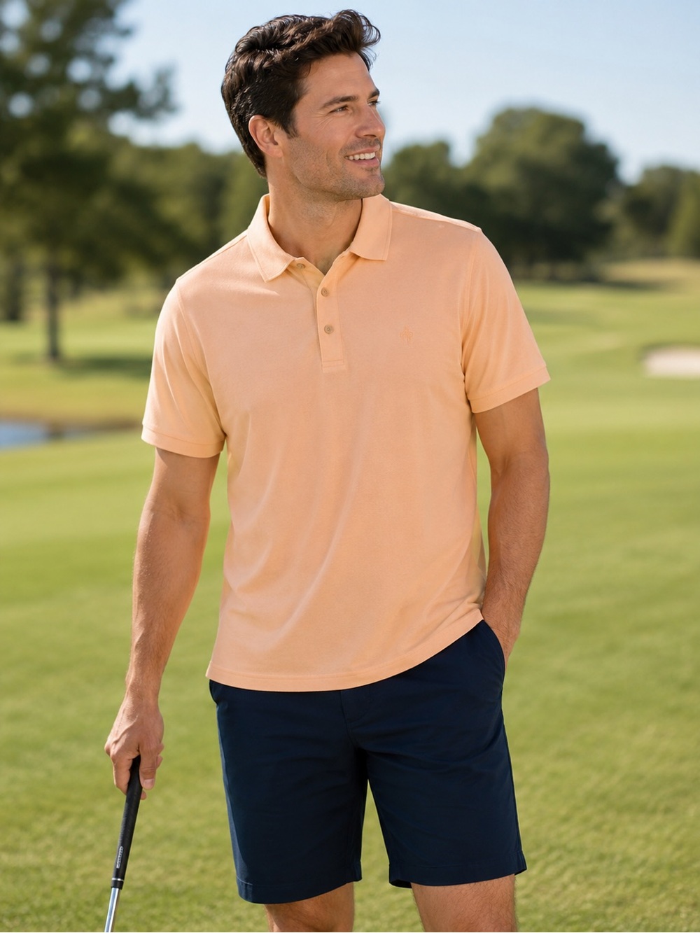 Men’s Peach Cotton Polo Shirt Large J. Peterman Short Sleeve Classic Golf